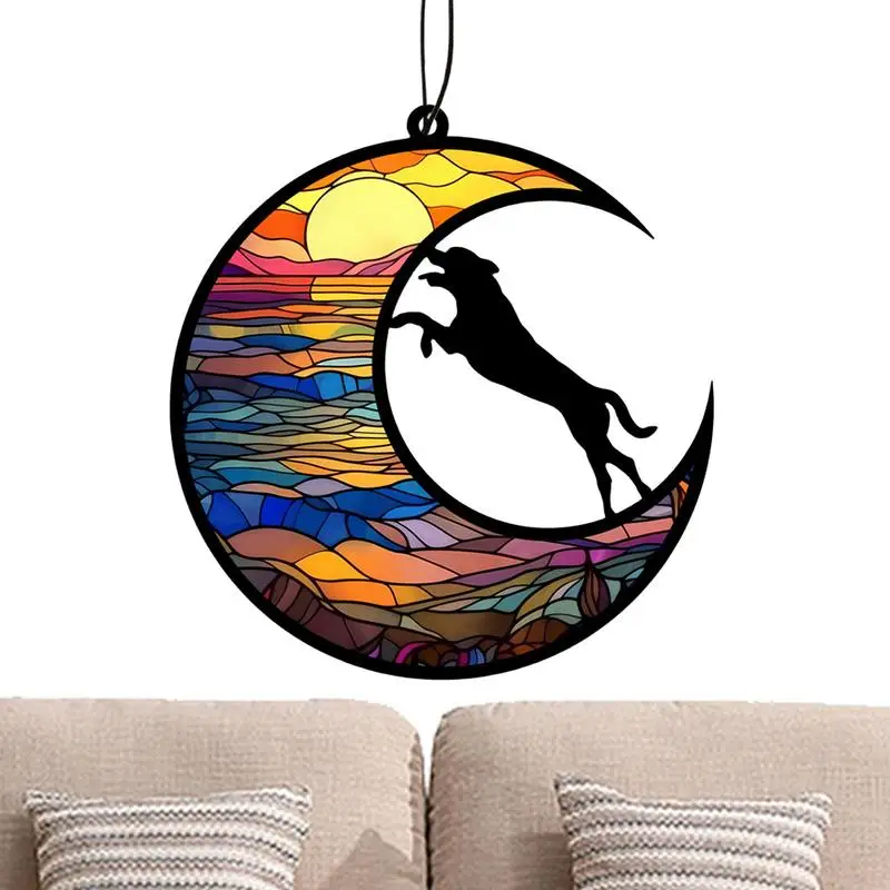 Pet Memorial Sun Catcher Stained Glass Moon Shape Ornament Remembrance Cute Decoration Pendant Pet Loss Sun Catcher Cute For