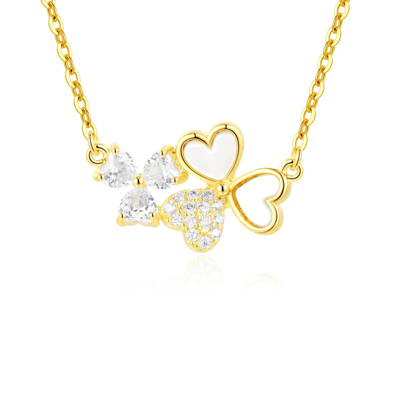 

TKJ Love Heart 925 Sterling Silver Necklace Chain Premium White Shell Zircon Heart Clover Pendant Charms Jewelry for Women Gift