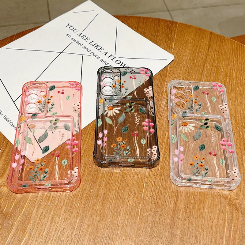 Card Slot Flower Buds Case For Samsung Galaxy S24 S26 S23 S22 S25 Ultra Edge S21 FE A34 A15 A25 A35 A16 A36 A56 A55 A54 5G Capa