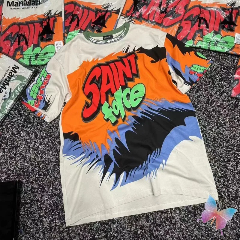 Hiphop Street Men Women Tops Saint T-shirts Cotton Colorful Graffiti Racing Car Round Neck Short Sleeve Casual Loose Outfit