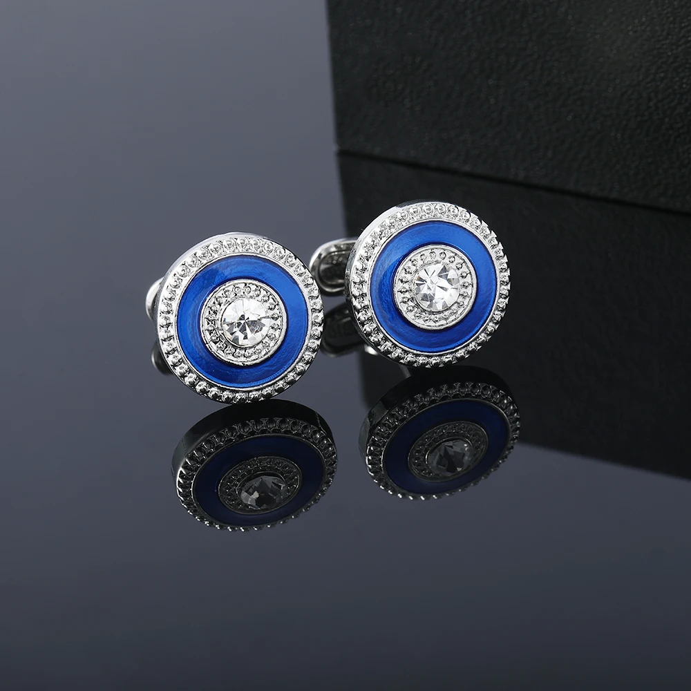 Classic Mens Turbine Pattern Design Crystal Cufflinks New Blue Cone Whale Back Closure Cuff Button