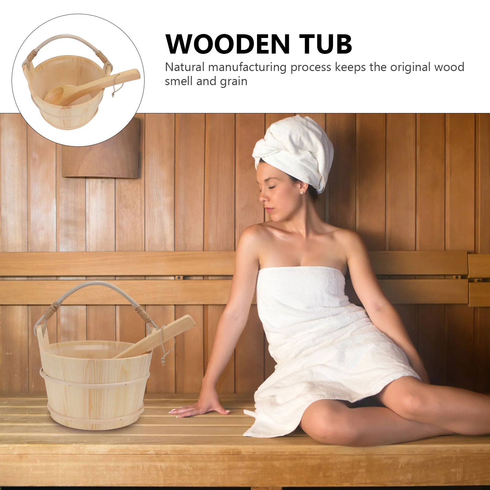 Sauna Barrel Bathtub Classic Wooden Bucket Spoon Practical with Liner and Bathing