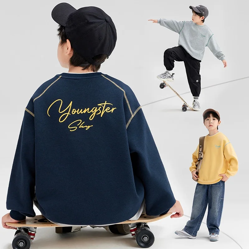 

Стильный свитшот с буквенным принтом для мальчиков, весенне-осенний повседневный свободный крой, удобный хлопковый спортивный топ для детей 2–14 лет, повседневная одежда