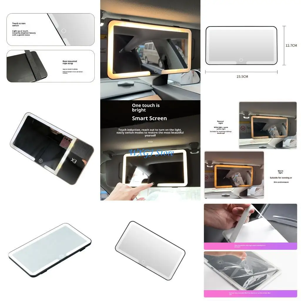 

37JE Car Sun Visors Mounted LED Makeup Vanity Mirror Rechargeable Easy Installation