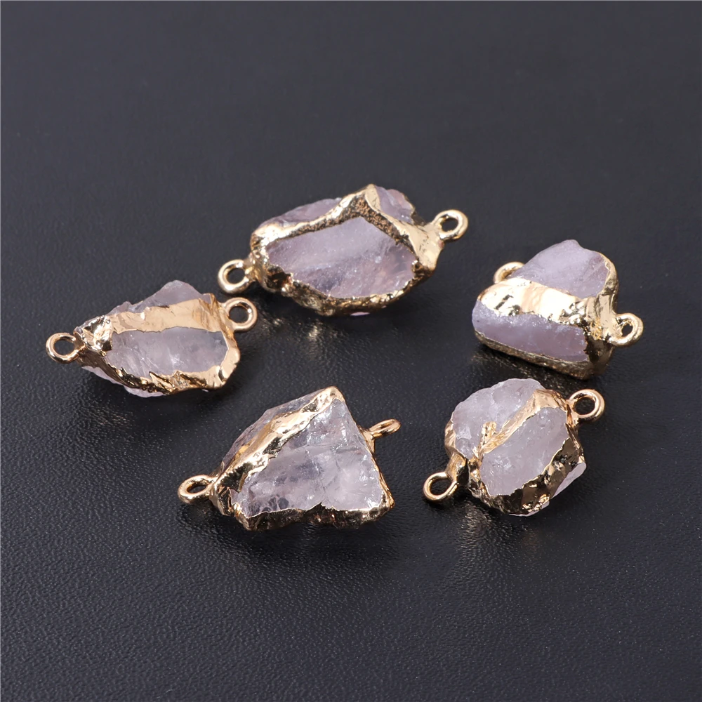 Double Holes Quartzs Pendant Chakra Natural Crystal Connectors Raw Rough Stone Charms for Jewelry Making DIY Necklace Earrings