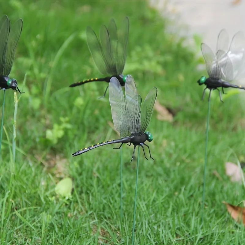 4pcs Dragonfly Garden Stake, Plastic Yard Sign With Stake For Garden Decor, Halloween Decor, Fall Decor, Thanksgiving