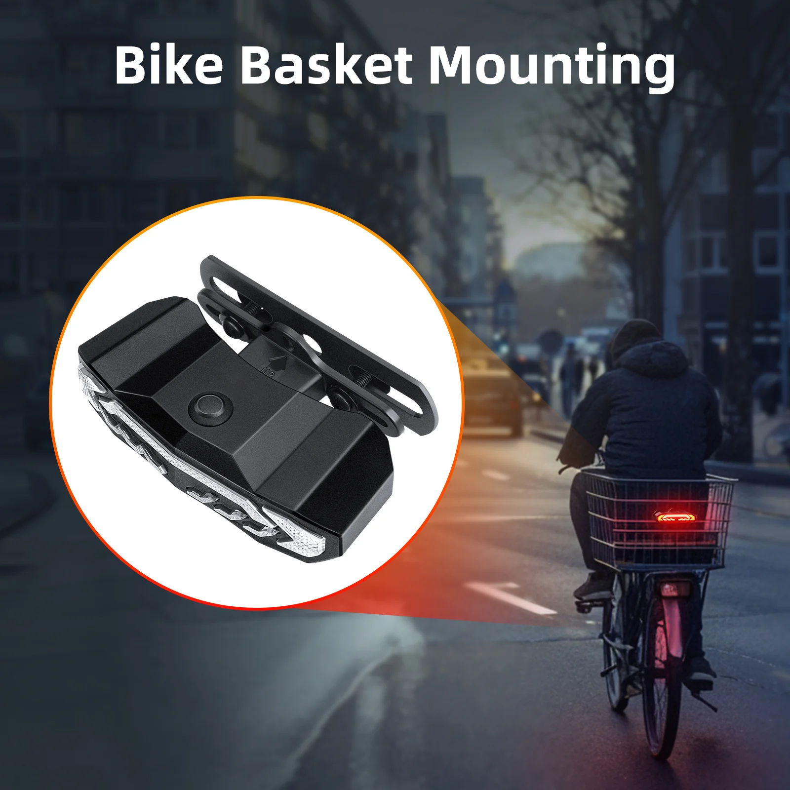 Camluxy Bike Basket Tail Light Turn Signals and Brake Light with Remote Rechargeable Bike Rear Light Waterproof for Road Safety