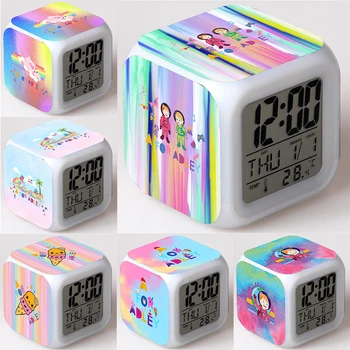 Adley Catoon dijital Led İzle Unicorn için bir dondurma masaüstü saat gökkuşağı renkli işık Vintage masa saati çocuk kare