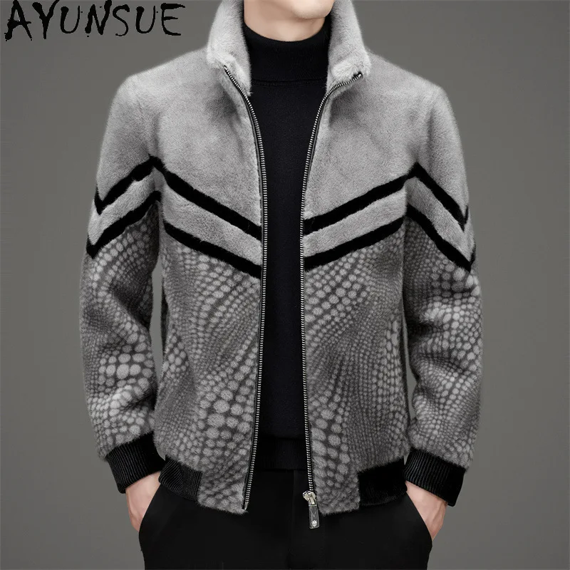 AYUNSUE New Faux Fur Jackets for Men Clothing Stand Collar Jacket Men Clothing Reversible Jacket Autumn Winter Пальто Мужское