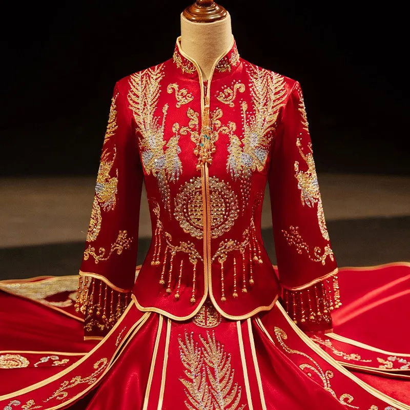 New Chinese-style dragon and phoenix gown toasting dress