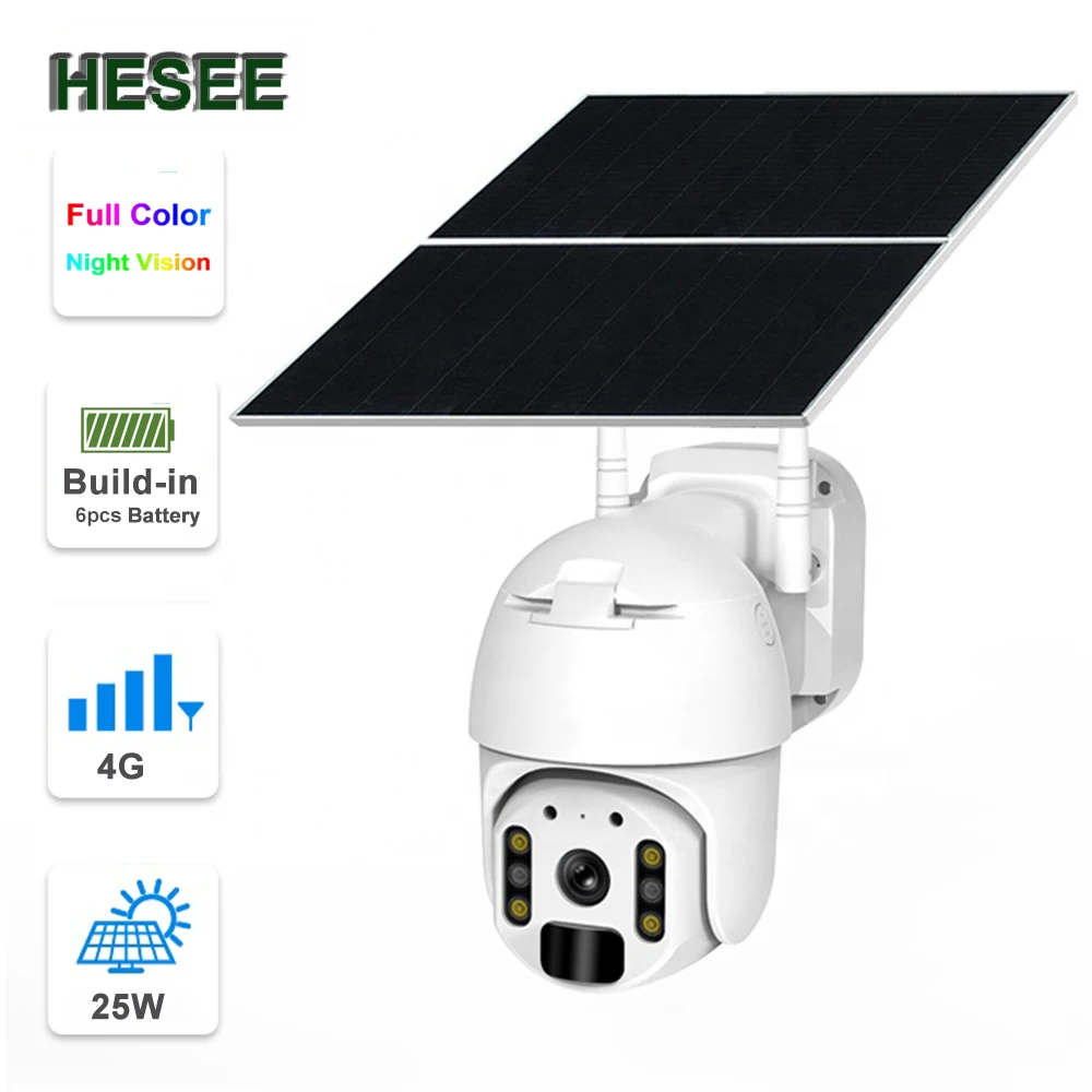 

HESEE Solar Camera PTZ Wifi 4G Camera Outdoor 25W Monocrystalline Silicon Panels Security Low Battery LTE Sim Card Solar Powered