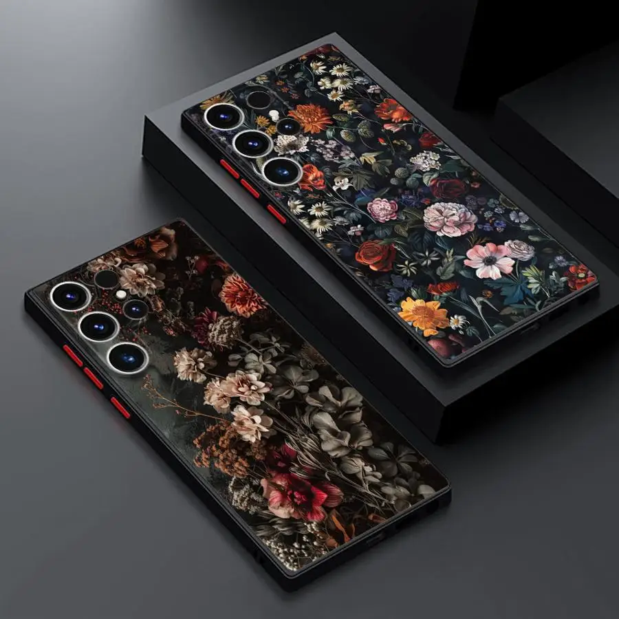 Handyhülle für Samsung Galaxy S23 S24 Ultra S22 S21 S20 FE S10 Plus S22Plus, stoßfeste, matte Abdeckung mit kleinem Blumenmuster