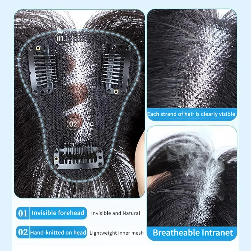 100% Remy Human Hair Air Bangs With Middle Part Traceless Easy Clips in Bangs With Invisible T-Shaped Forehead Fringe Inner Mesh