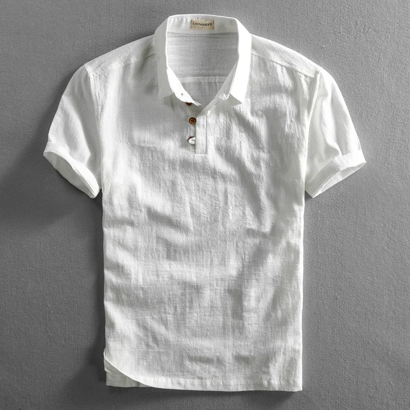 New Spring and Summer Men's Slim Fit Short-sleeved Retro Linen Shirt