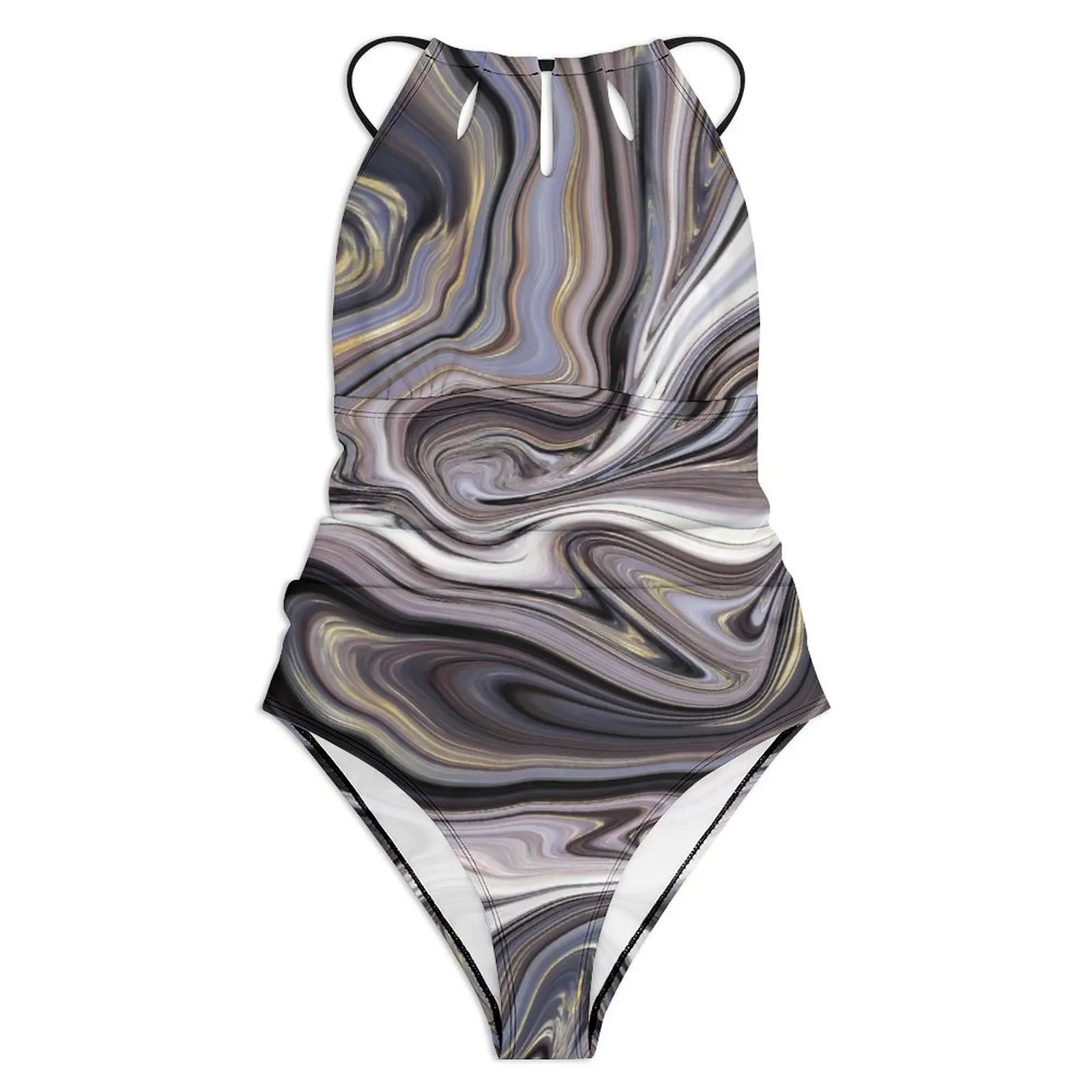 Marble Liquid Swimsuit Sexy Grey And White One Piece Swimwear Push Up Bodysuit Trend Beach Bathing Suits