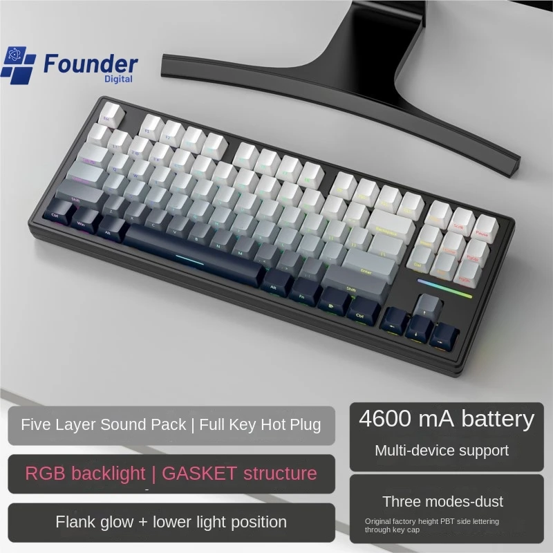 3C Founder M87 The Third Mock Examination Wireless Bluetooth Mechanical Keyboard Wired RGB Customized Gateway Hot Plug Game New