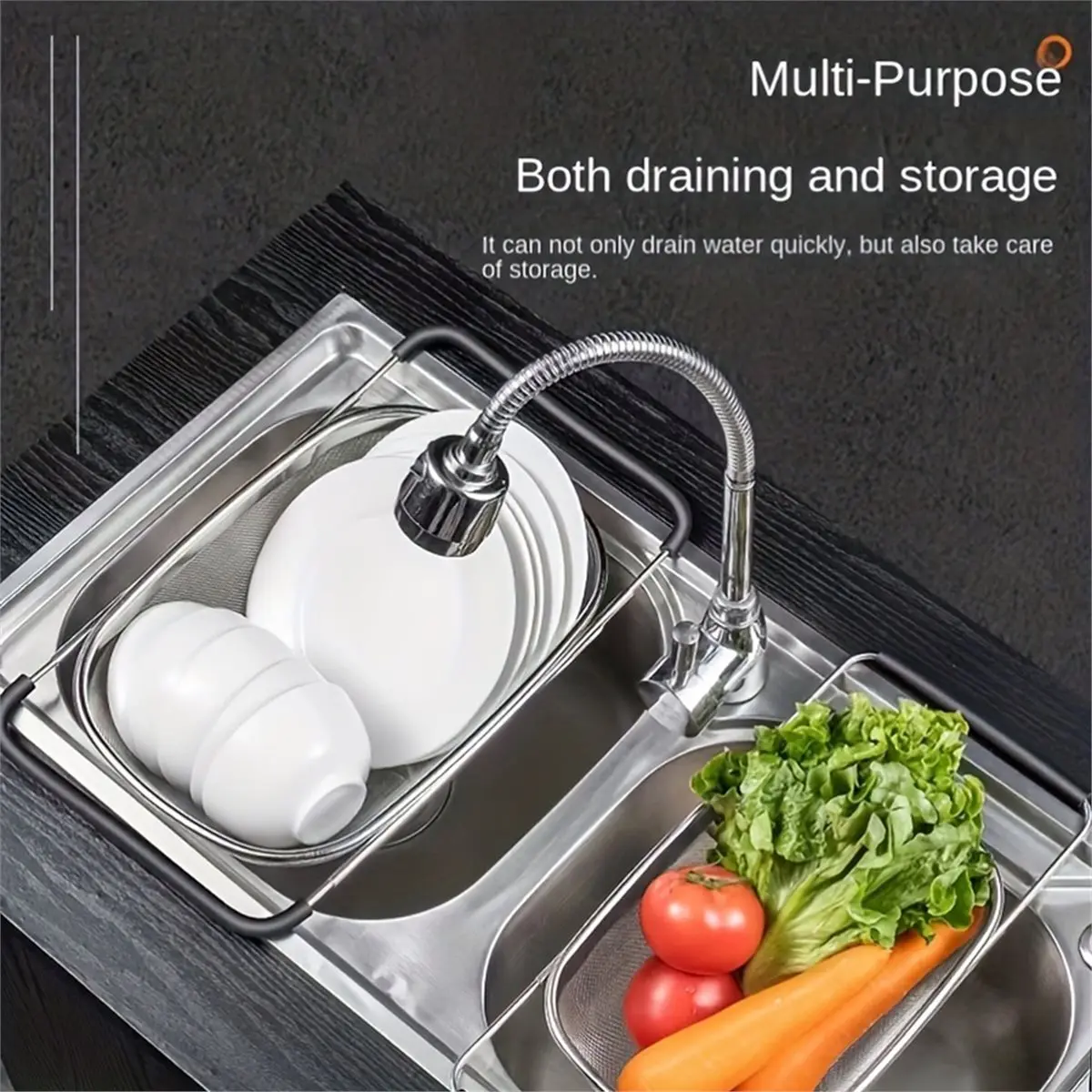 2026 New Adjustable Stainless Steel Sink Strainer and Fruit Vegetable Washing Basket - Multifunctional Kitchen Tool Set