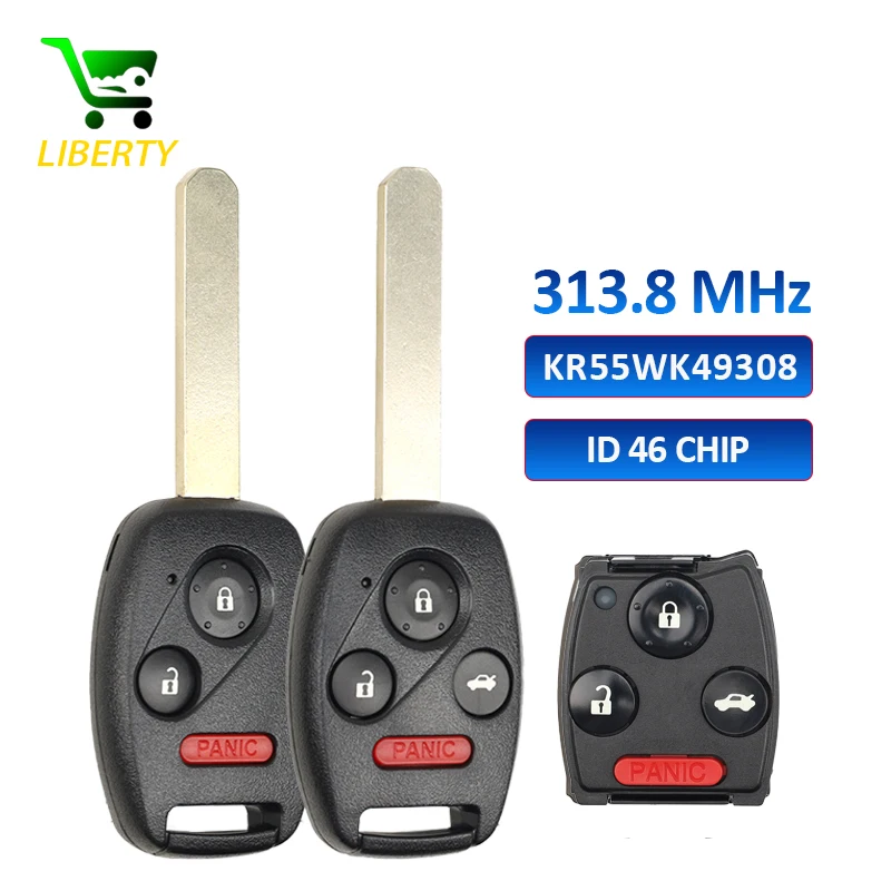 

Liberty KR55WK49308 for Honda Accord 2008 2009 2010 2011 2012 313.8Mhz Remote Key Replacement Uncut Fob Car Key Fob ID46 Chip