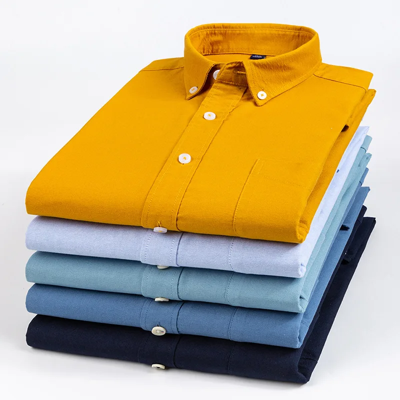 2026 New Autumn and Winter New Cotton Oxford Spinning Solid Color Men's Shirt Casual Cardigan Inch Shirt Men's Clothes