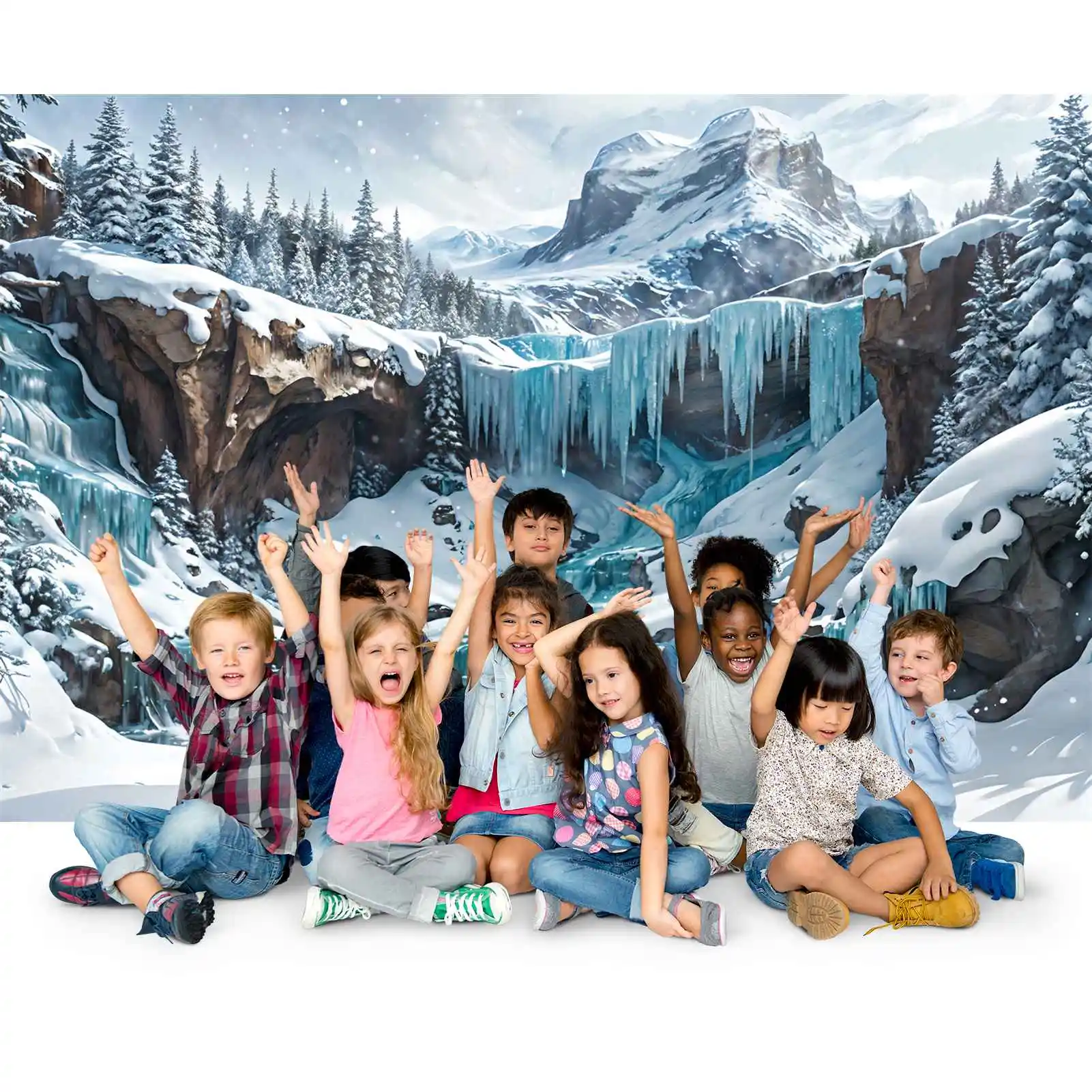 Fundos fotográficos personalizados do Photobooth para crianças, cenários, neve, floresta, gelo, cachoeira, fotografia, inverno, decoração