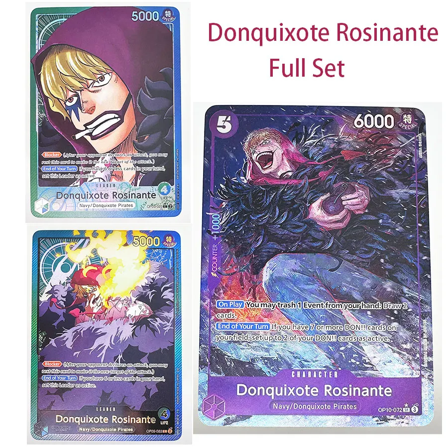 One Piece TCG Donquixote Rosinante Rare Proxy Cards OP05 OP10 Manga Refractive Flash Collectible Anime Cards Hobby Gift