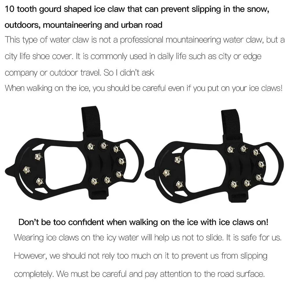 Snow Shoe Cleat Anti-slip Ice Gripper Snow Traction Spikes Hiking Climbing Overshoe Cleat, M, Black