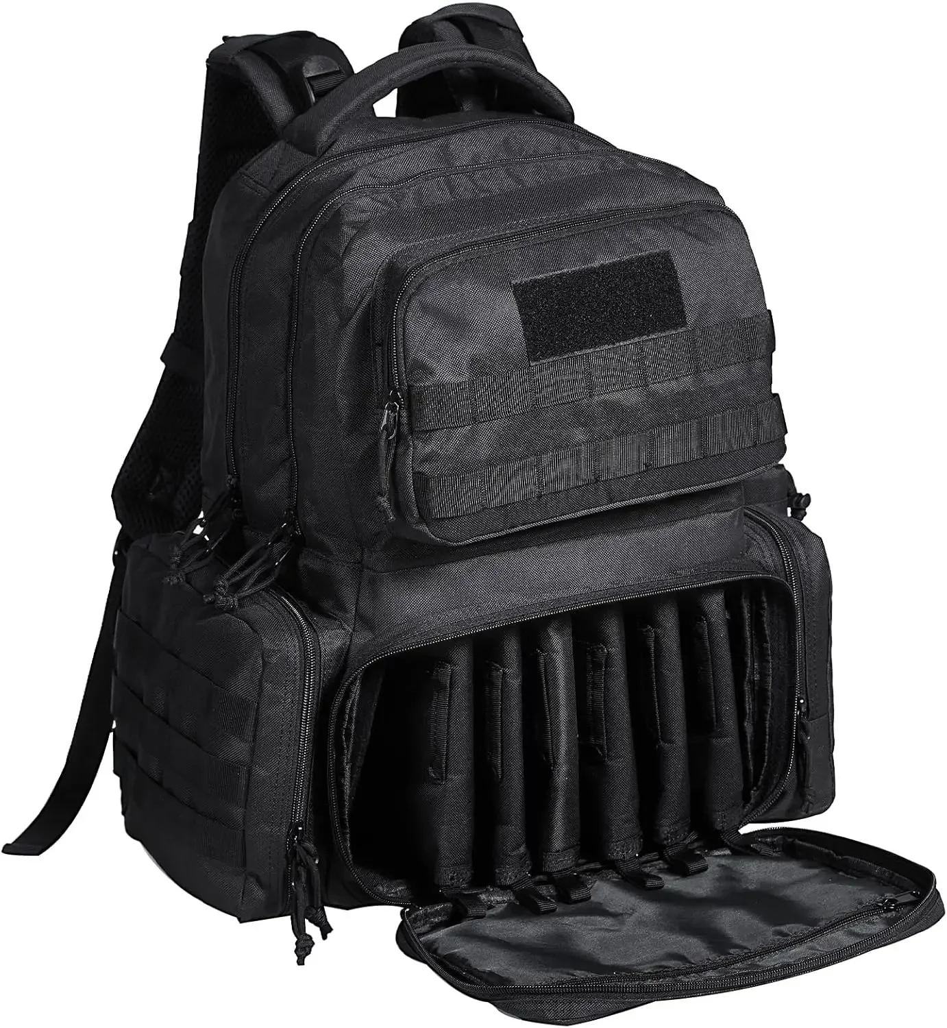 Mochila de rango táctico para 6 pistolas, mochila para armas con 6 bolsas de pistola independientes y 10 revistas para tiro de caza al aire libre