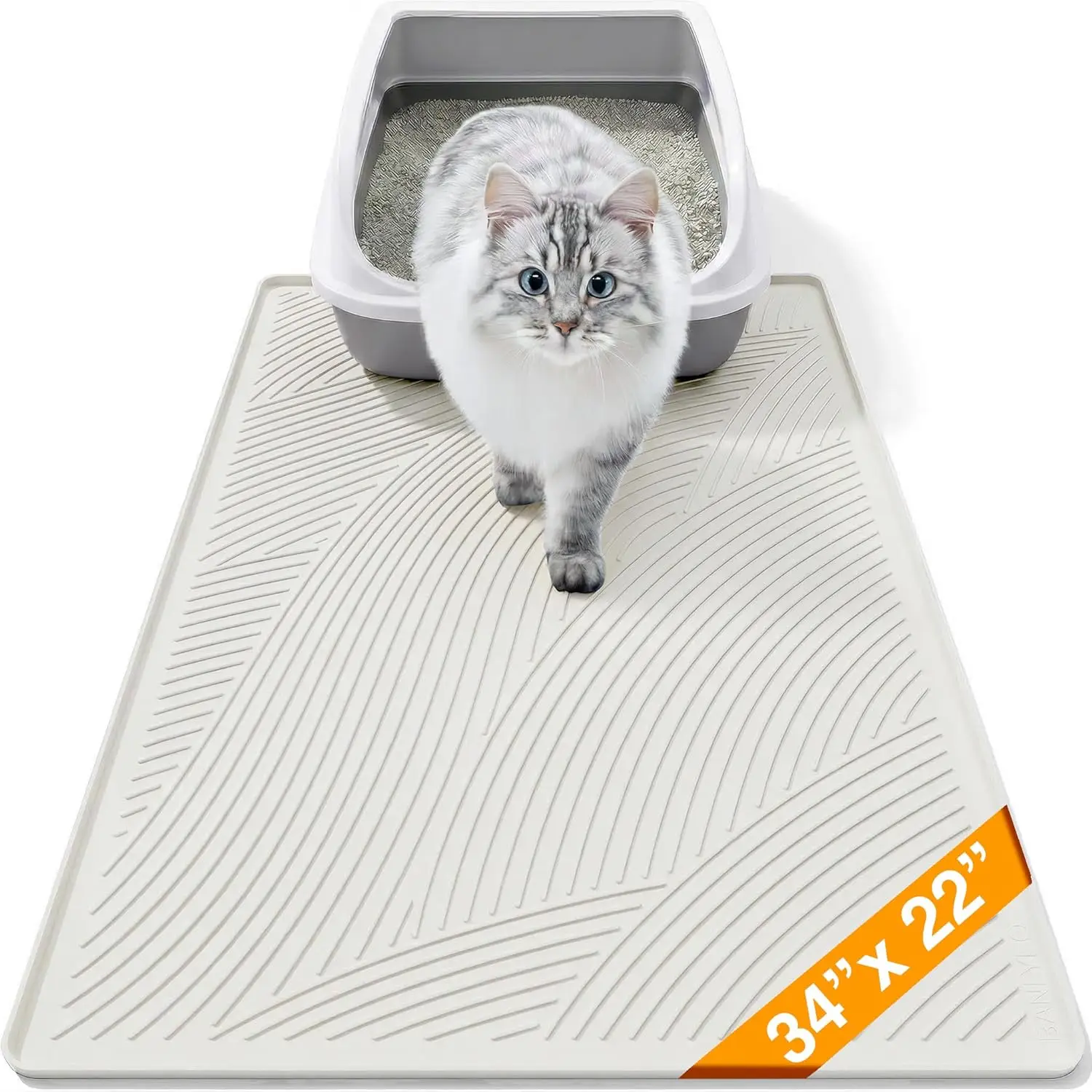 

Large Cat Litter Mat, 34x22in, Waterproof, Traps Scatter, Easy Clean, Odorless, Beige Gray
