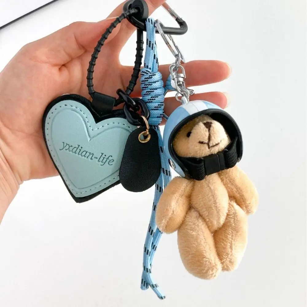 Kawaii amor casco oso muñeca colgante relleno moda parejas llavero creativo bolsa decoración bolsa Accesorios
