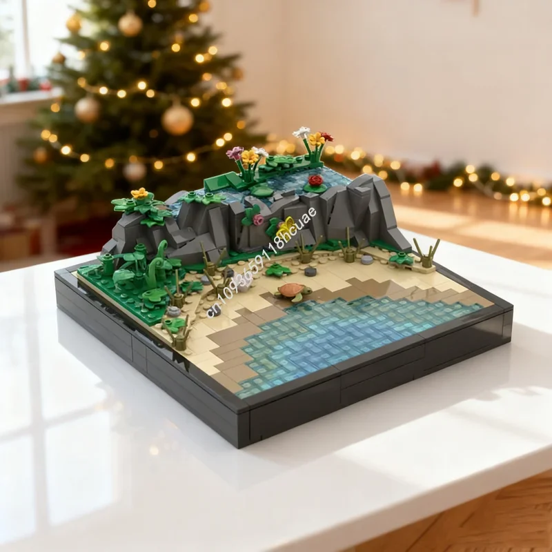 

642 шт. MOC цветочное озеро, тропический пляж, пиратская модель, строительные блоки, строительный рождественский подарок, сделай сам, креативная игрушка, идея, кирпич