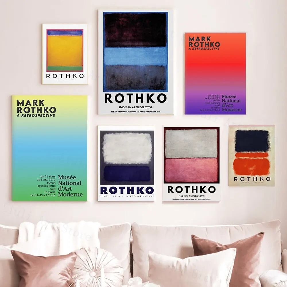 Mark Rothko  Yayoi Kusama Abstract Art Print  Blue Pink Yellow Vintage Exhibition Poster for Home Wall Decor MuseumStyle Paintin