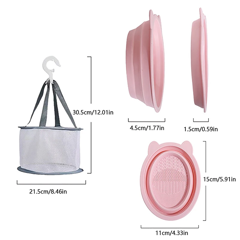 1PC Portable Foldable Silicone Bowl Beauty Egg Sponge Powder Puff Washing Scrub Mat with Drying Rack Net Makeup Cleaning Tool