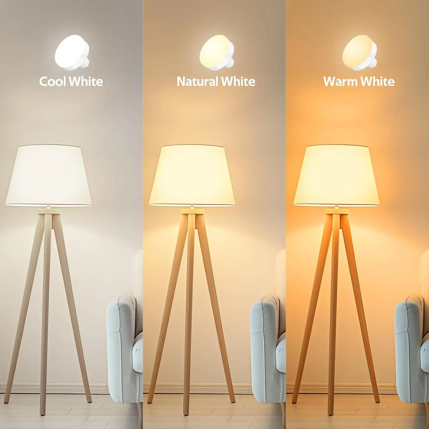 Battery Operated Light Bulbs, 5000mAh Rechargeable Light Bulb Set of 2 with Remote, 3 Colors 10 Levels Dimmable Fabric Wireless