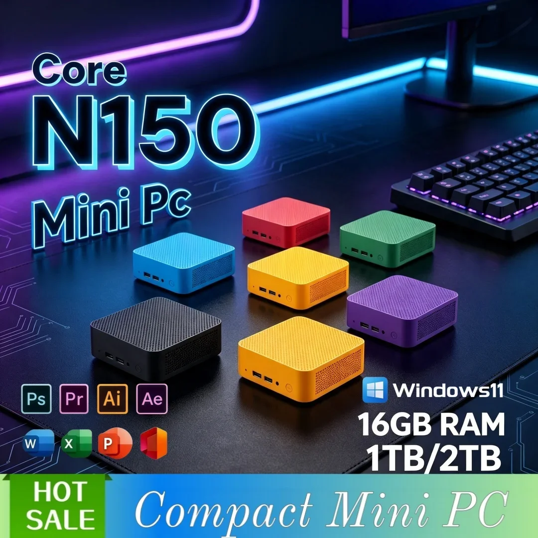 Mini PC Core N150 Solid Portable Windows 11 16GB RAM 1TB 2TB SSD WiFi6 Stable High Efficiency Gaming Office Study PC