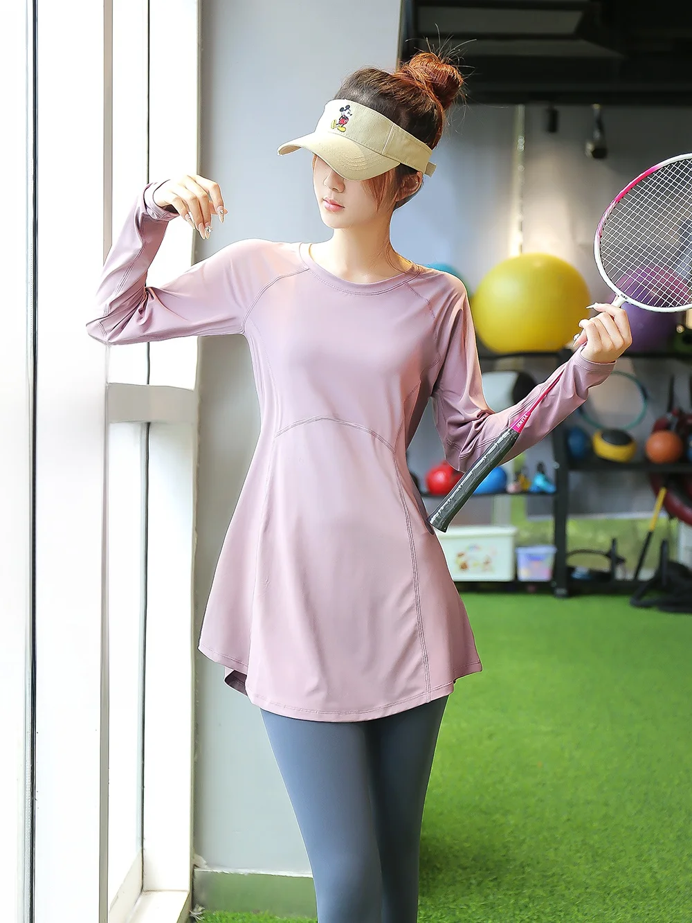 

Свободная одежда для йоги Long Sve Fitn, женская спортивная одежда средней длины для бега, футболка Qui Dry, удобная дышащая