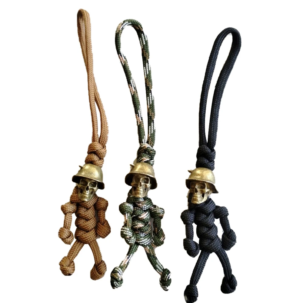 2 Pcs Car Pendant Brass Skull Soldier Keychain for Men Fashion Jewelry Braided Rope Car Keyring Pendant Small Gift