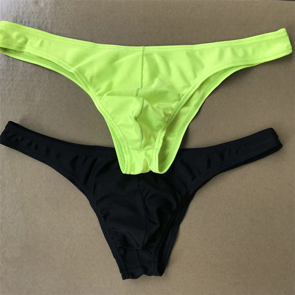 1pc Men\'s Sexy Swimwear Low Waist Swim Briefs Bulge Pouch G-strings Bikini Swimsuit Thongs Solid Color Male Panties