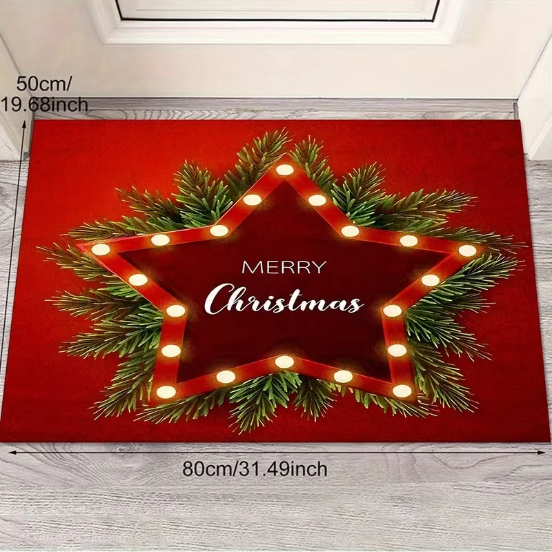 VIKAMA Xmas Holiday Welcome Floor Mat Festive Letter Print Easy To Clean Non Slip Rug For Entryway Hallway Porch Home Decor