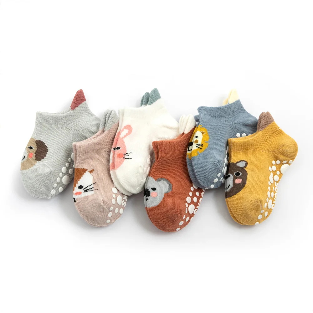 Chaussettes coordonnantes pour enfants, motif animal de dessin animé, chaussettes mignonnes pour tout-petits, sol pour bébé, garçons et filles, 6 paires