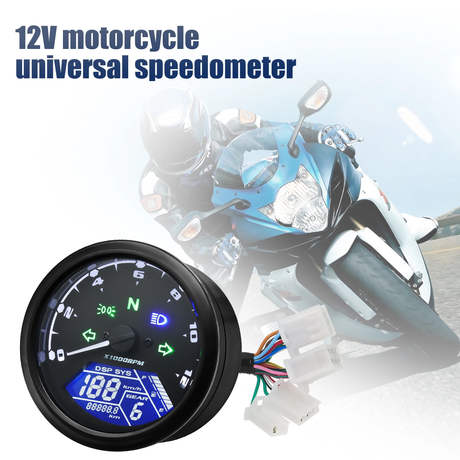 Motorcycle Digital Dash Universal Speedometer 199MPH/Kmh LCD Tachometer with Gear Indicator Motorcycle Instrument Panel 12V