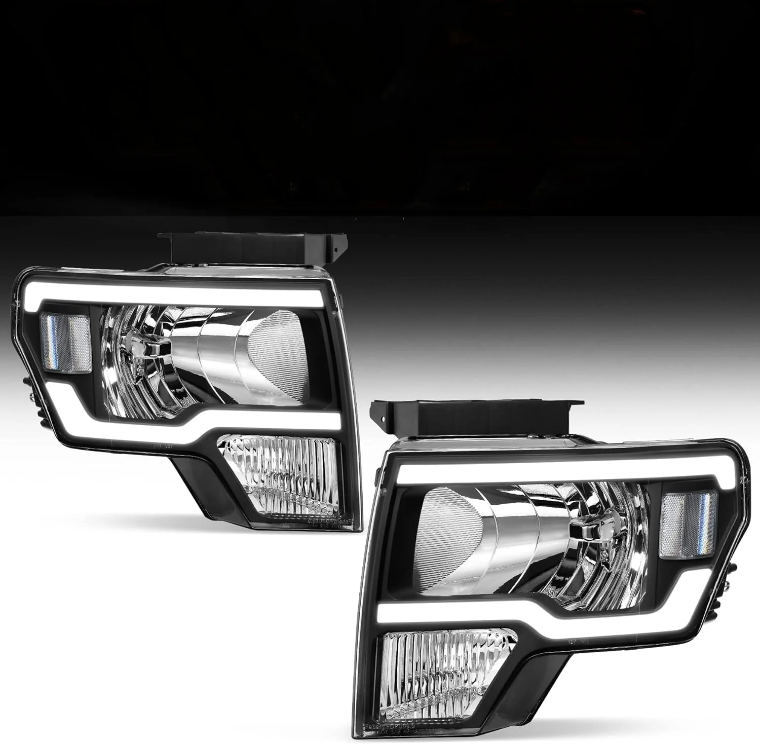 Sulinso 2pcs Headlights Assembly for Ford F150 F-150 2009 2010 2011 2012 2013 2014,Led DRL Headlamp,Black Housing