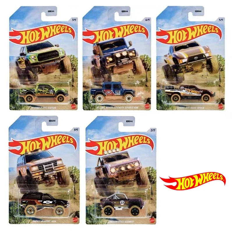 Original Hot Wheels Alloy Model Desert Pull Theme Toyota Off-road Custom Ford Car Boys Toys for Children Simulation Automobile