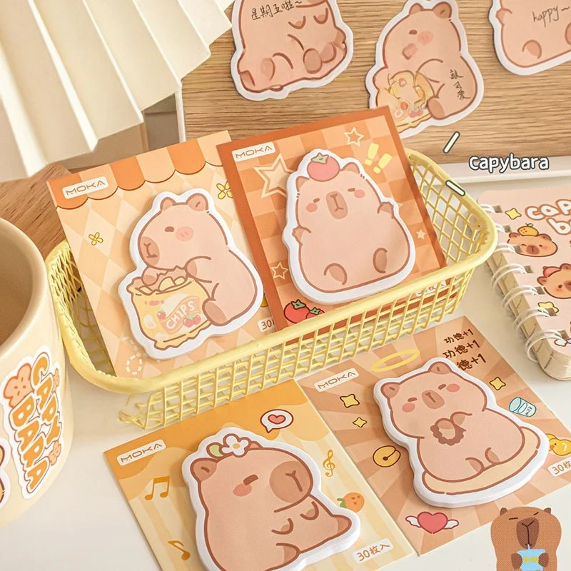 Cute Capybara Sticky Notes Reusable Memo Pads for Journaling Aesthetic Cartoon Note Paper Student Supplies Scrapbooking Kit