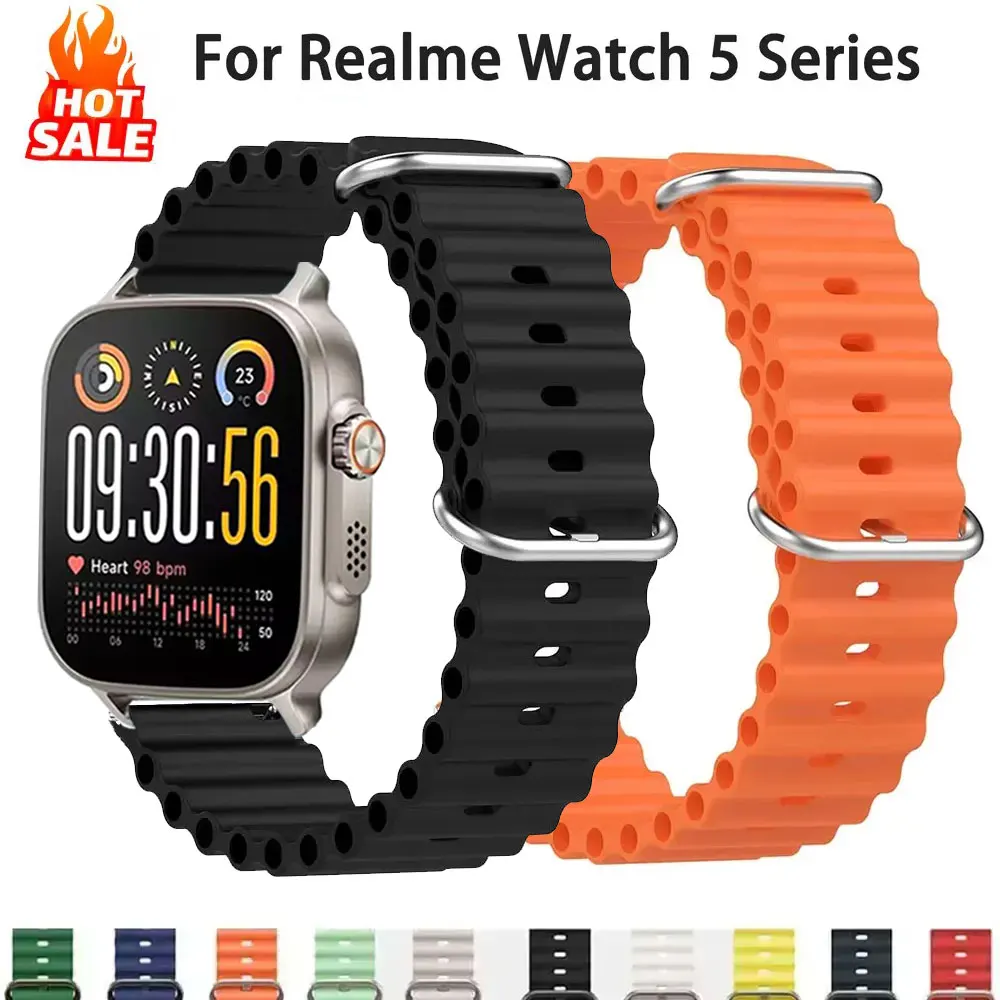 22 mm Ocean-Silikonarmband für Realme Watch 5, atmungsaktives Armband für Realme Watch S2/S SPro/2 2Pro/3 3 Pro Sportband