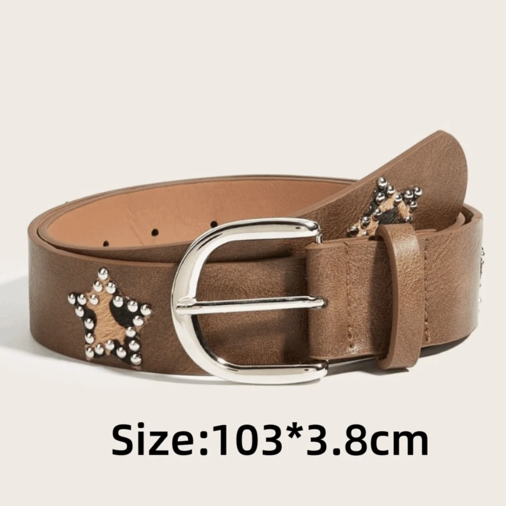 جديد ريترو الهيب هوب حزام الخماسي عنصر البني بولي Leather حزام جلد حجر الراين الديكور دبوس مشبك حزام ملابس الشارع
