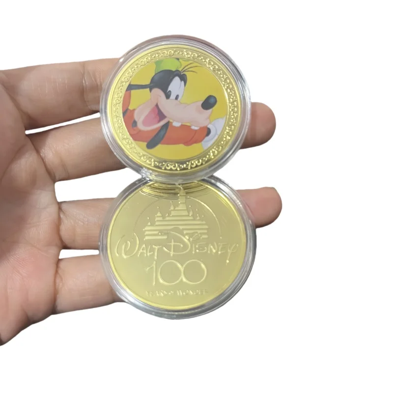 2025 nova disney mickey mouse banhado a ouro moeda dos desenhos animados anime periférico emblema pato donald disney 100 aniversário brinquedos cartão presente