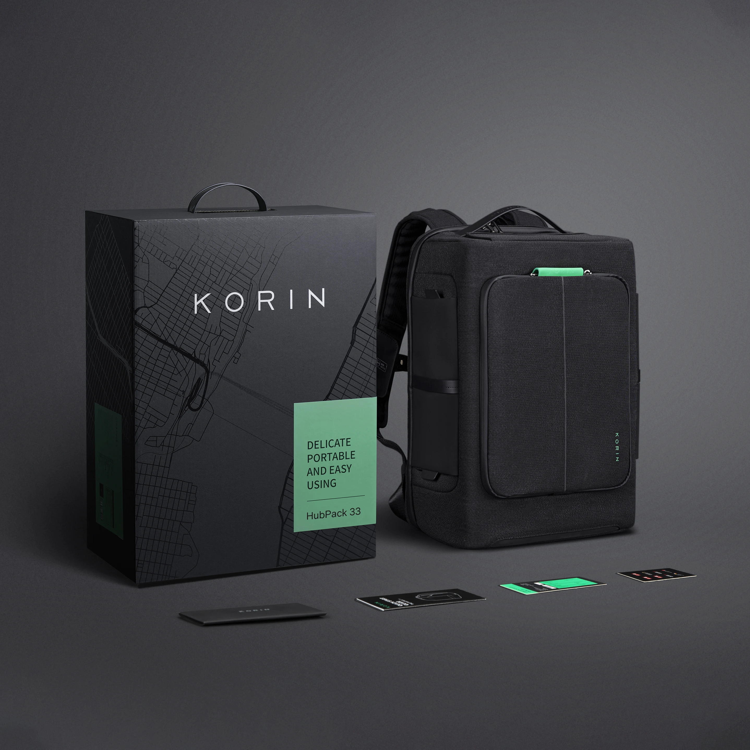 Korin Hubpack 33 Geschenk box Anti-Diebstahl Anti-Cut-Rucksack für Männer Frauen 16-Zoll-Laptop wasserdicht magnetisch 180 ° offen USB-Ladung