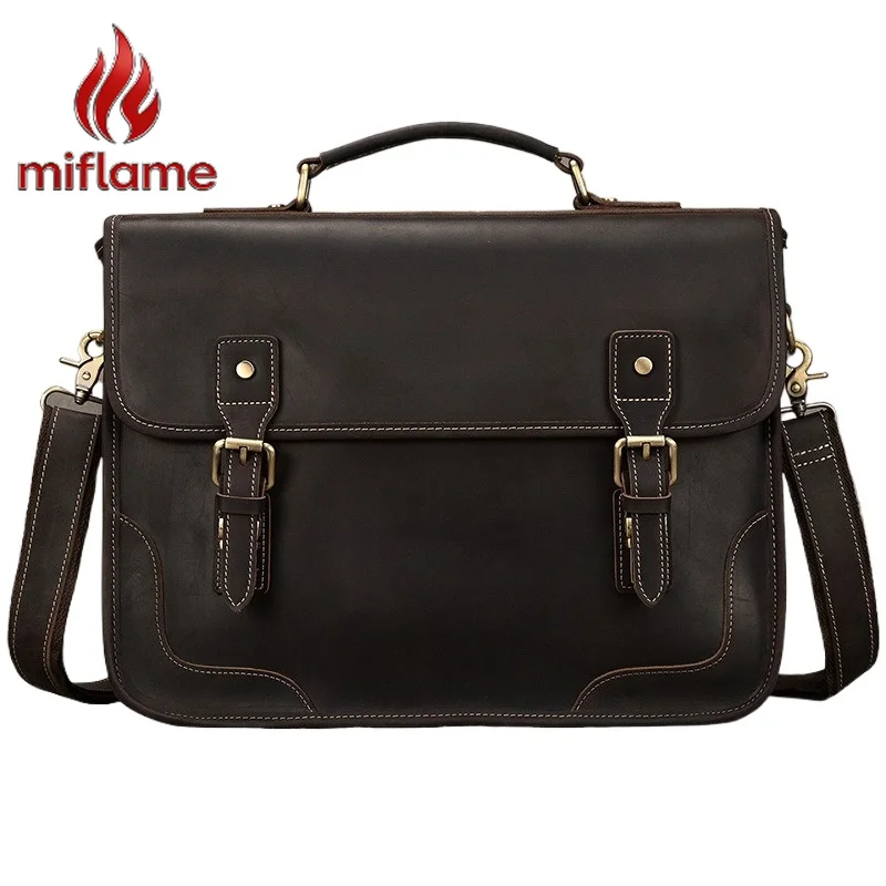 

Мужская винтажная кожаная сумка-портфель из натуральной кожи Crazy Horse с верхней ручкой, на плечо, через плечо, для бизнеса, офиса, путешествий