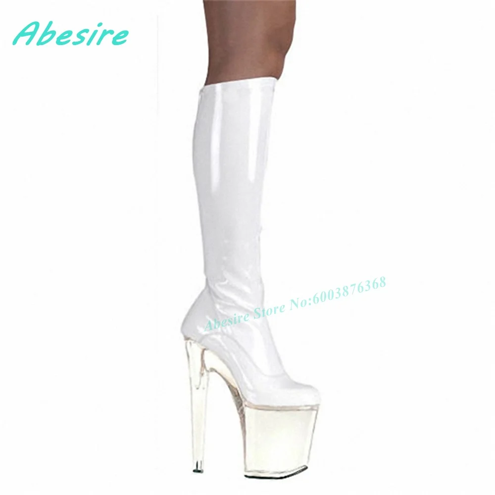 20Cm Black Patent-Leather Pole Dance Boots Clear Platform Stiletto Heels Shoes for Women Spicy Girls Nightclub Stage Shoes