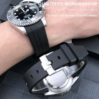 Bandas de reloj FKM de goma fluorada para Submariner Daytona Rolex GMT, accesorios de correa de reloj suave, extremo curvo, 19mm, 20mm